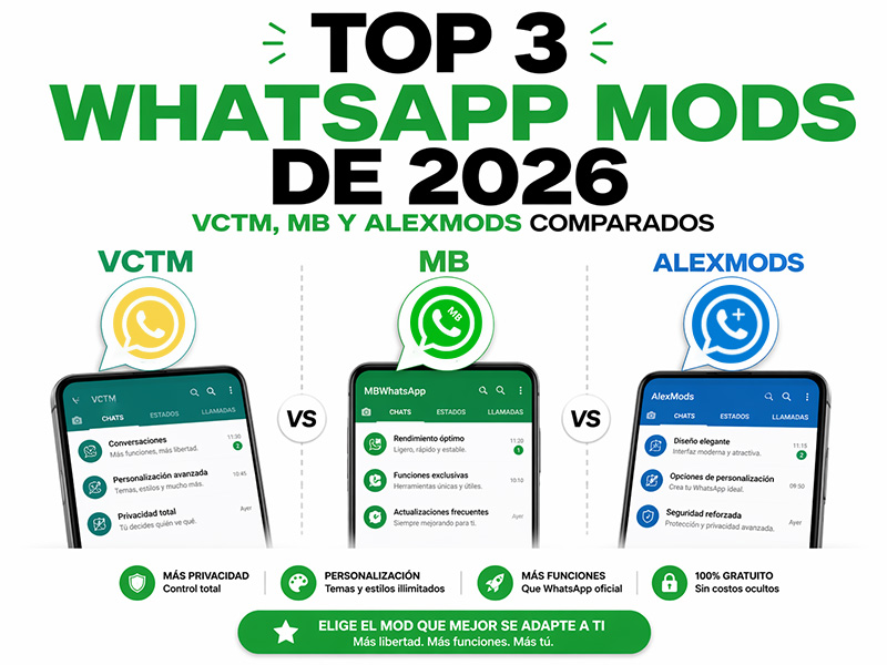 Top 3 WhatsApp Mods de 2026 VCTM, MB y AlexMods comparados