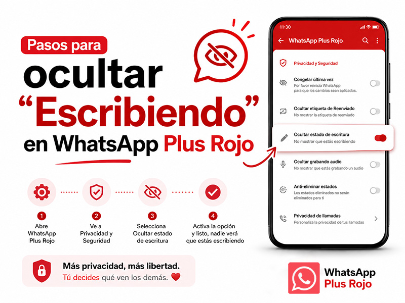 Pasos para ocultar el "Escribiendo" en WhatsApp Plus Rojo